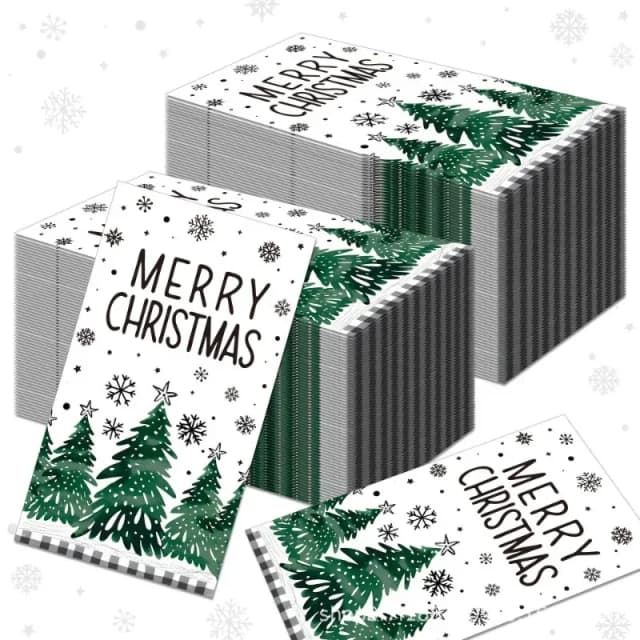 20 pièces 34.2*40.6cm de Long serviettes en papier arbre de noël motif flocon de neige grande taille serviettes décoration de noël napperons en papier