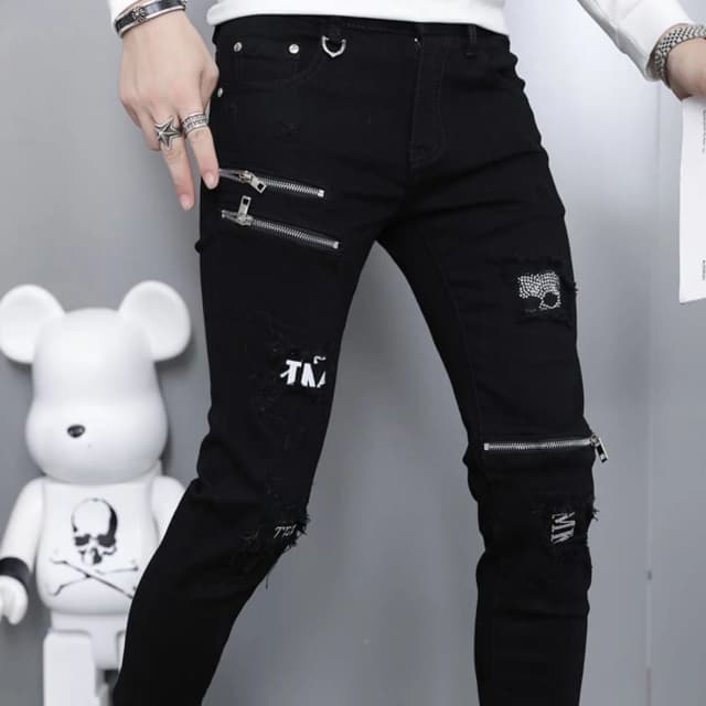 Jean extensible déchiré noir pour hommes, pantalon décontracté, Slim, respirant, de haute qualité, à jambes droites, 28-36, mode printemps et automne 2024