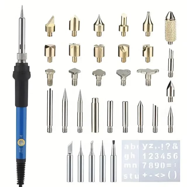 Kit d'outils de pyrogravure 60W, gaufrage du bois, ensemble d'outils de sculpture pour fer à souder à température réglable à commande manuelle