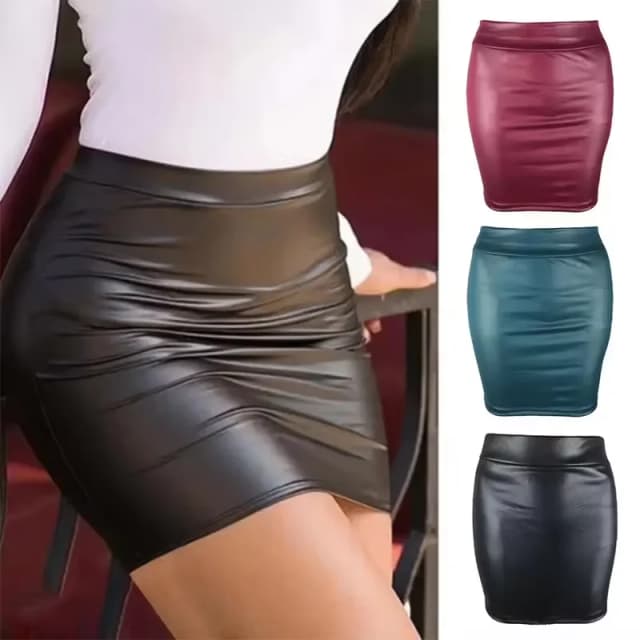 Jupe mini moulante taille haute pour femme, style vintage, en similicuir PU, sexy, pour clubbing et tenue de bureau