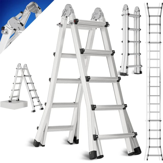Échelle télescopique échelle télescopique en aluminium de 4.8M, échelle d'extension pliable, capacité maximale de 150kg, pour les travaux en extérieur