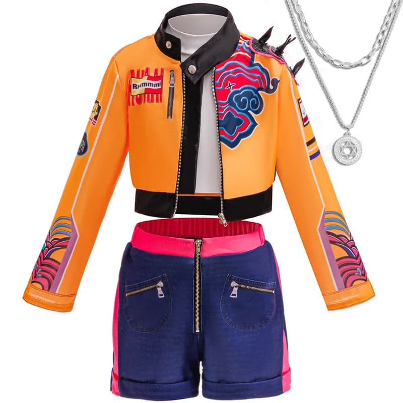 Costumes d'occasion spéciale pour filles, chasseur de démons Rumi, ensemble Hip Hop pour filles, déguisement de jeu de rôle d'halloween, Costume de carnaval + collier