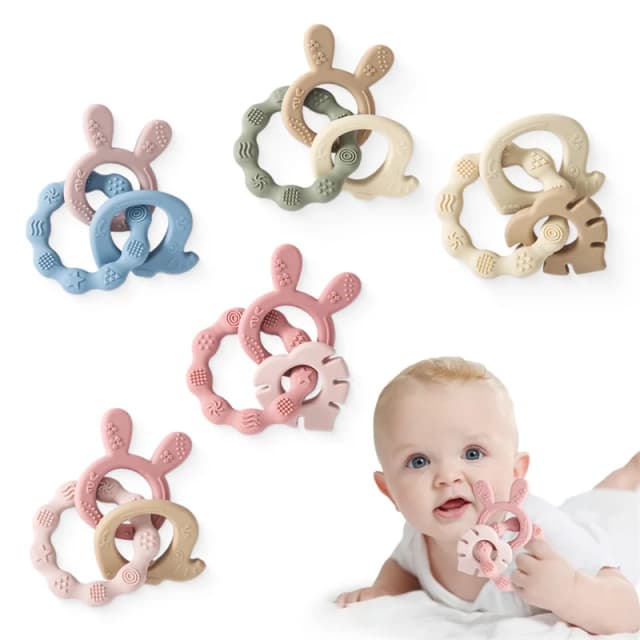 Anneau de dentition en Silicone pour bébé, 1 pièce, hochets sans BPA, Bracelet de qualité alimentaire, accessoires pour nouveau-né, jouets de dentition en Silicone de dessin animé