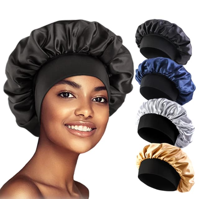 Bonnets solides en Satin pour femmes, chapeau de bain à large bord pour dormir la nuit, unisexe, bandeau élastique, Bonnet de soins capillaires