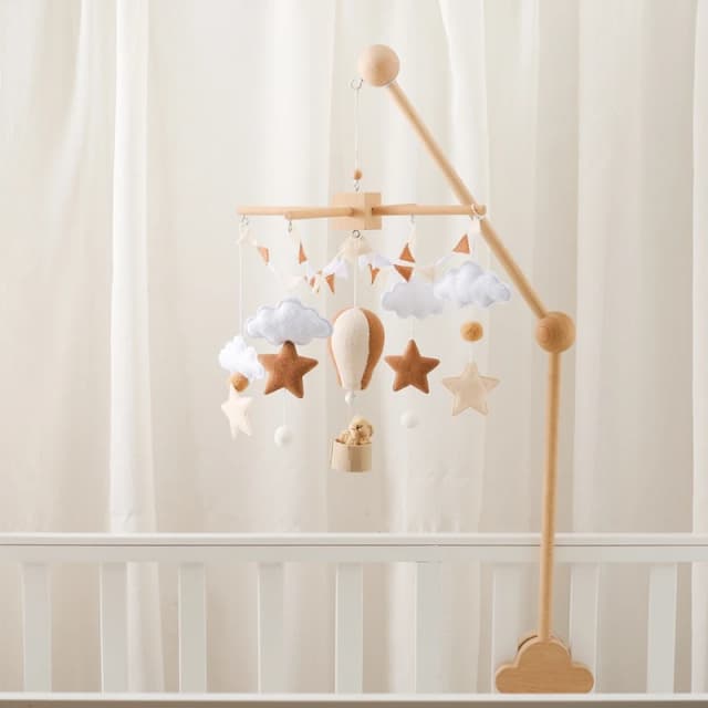 Mobile de lit bébé en bois, jouet hochet en feutre doux, pendentif clochette à vent en forme de montgolfière, jouets de confort pour nouveau-né, cadeau pour bébé