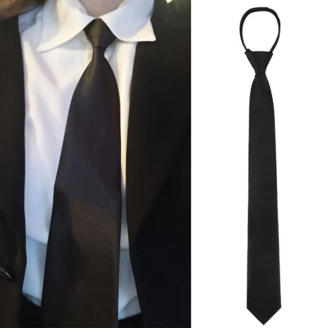 Cravate noire unisexe à fermeture éclair, rétro, soyeuse, col étroit, Slim, lisse, nœud papillon pour femmes, Style coréen, Simple, élégant, assorti avec tout, tendance