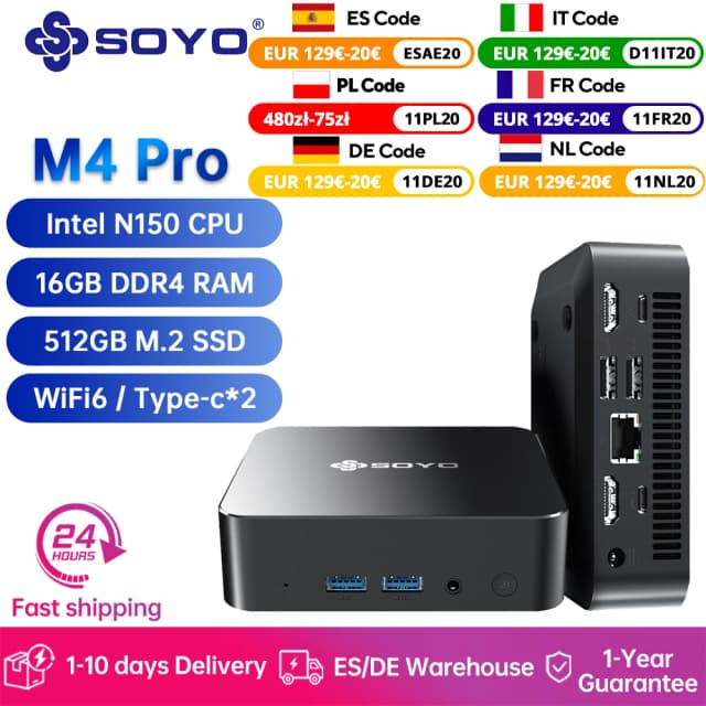 SOBalance-Mini PC Figured PRO, Ordinateur de bureau, R2, N150, CPU, 16 Go, DDR4, 512 Go, SSD, VopeC * 2, 4K, Touriste, HDMI, WiFi, 6, BT, Windows 11 Pro