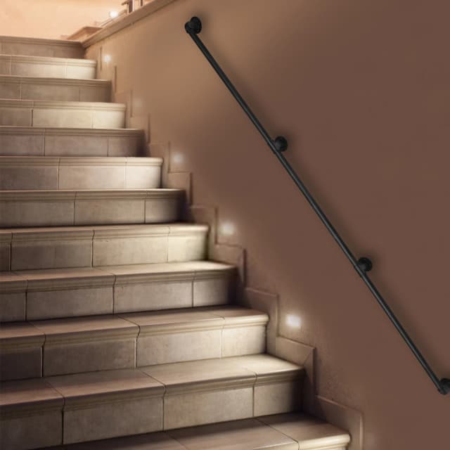 Main courante d'escalier de 3 à 12 pieds, garde-corps d'escalier en métal mural, garde-corps de tuyau industriel antidérapant intérieur et extérieur, noir, coin rond