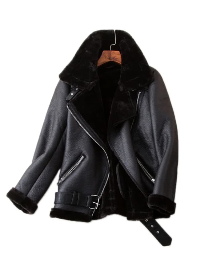 Ailegogo manteaux d'hiver femmes épaisseur Faux cuir fourrure de mouton femme fourrure veste en cuir aviateur vêtements d'extérieur Casaco Feminino