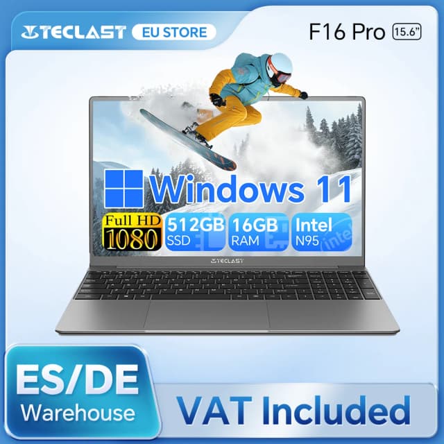 TECLAST F16 Pro 15.6 pouces ordinateur portable 16GB RAM 512GB SSD ordinateurs pour Intel N95 CPU 1920x1080 IPS clavier rétro-éclairé mini-hdmi WiFi 6 USB3.2 F16Pro ordinateur portable
