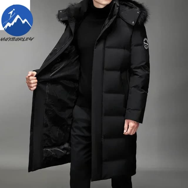 Doudoune longue de luxe pour hommes, Style coréen, col en fourrure détachable, manteau chaud en duvet de canard blanc, Parka légère de marque, hiver