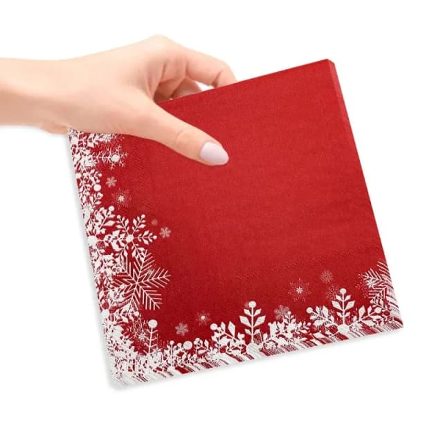 Serviettes de Noël en papier imprimé flocon de neige rouge, fournitures de décoration de Noël, fête du festival de la glace, 2 plis, 33cm, 10 pièces, 20 pièces