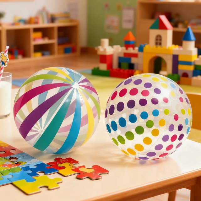 1 ballon gonflable en PVC à pois et rayures – Jouet transparent imprimé pour fêtes au bord de la piscine, jeux en famille, jeux pour enfants, intérieur/extérieur