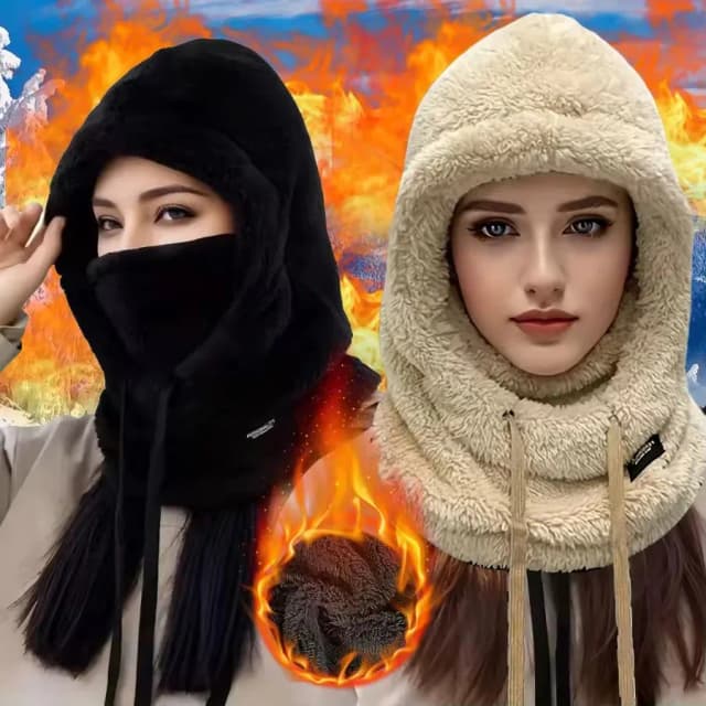 Masque facial à capuche réglable pour femmes, épais, chaud, coupe-vent, une pièce, doux, écharpe de protection du cou et des oreilles pour l'extérieur, hiver