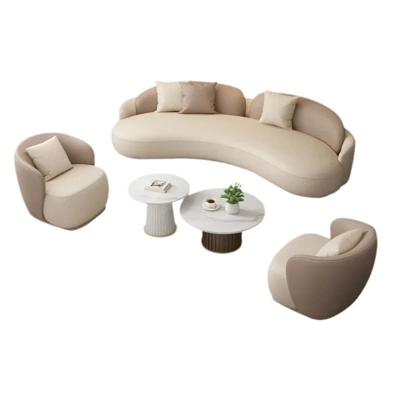 Canapé d'hôtel, canapé d'art en cuir incurvé de luxe léger, cuir à gratter pour chat, ensemble de repos pour Salon de beauté, combinaison de canapé et de Table basse