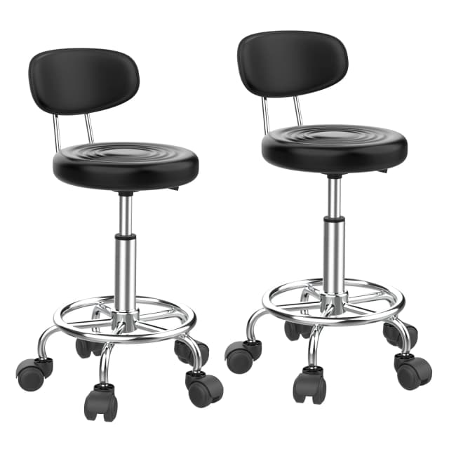 Deux tabourets pivotants avec roulettes, idéaux pour les bureaux, les spas, les magasins, réglables en hauteur et abordables, avec dossiers
