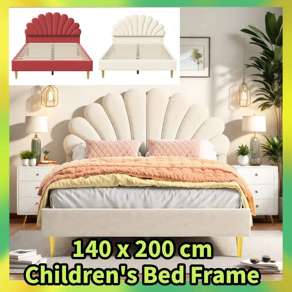 Comanlai-Lit pour enfants 140x200 cm, lit double avec cadre à lattes, lit avec planche de sauna en forme de fleur, velours