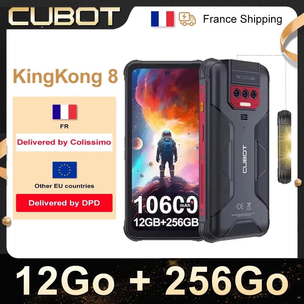 Cubot KingKong 8 Smartphone 12Go+256Go - Batterie de 10600 mAh(18W)- Android 13-Écran 6.53" HD+ Caméra 48MP+16MP- NFC/OTG