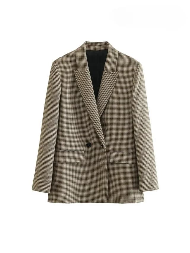 ASDS femmes mode Double boutonnage Plaid Blazer manteau Vintage à manches longues rabat poches vêtements de dessus pour femmes Chic Vestes Femme