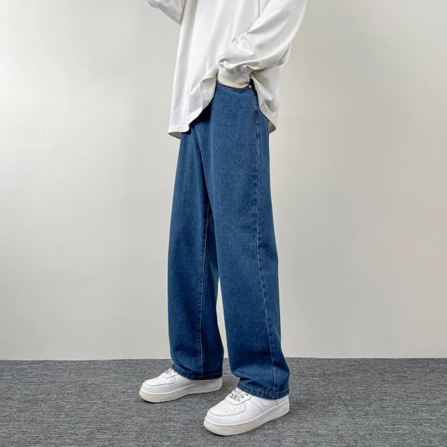 Jean long décontracté classique pour hommes, pantalon en denim à jambes larges, jambe droite, coréen, européen, américain, document solide, nouveau, 2024