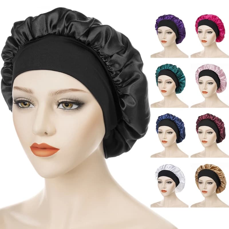 Bonnet de Nuit en Satin à Bords Larges pour Femme, Unisexe, Bande artificiel astique, Soins Capillaires, Nouvelle Collection
