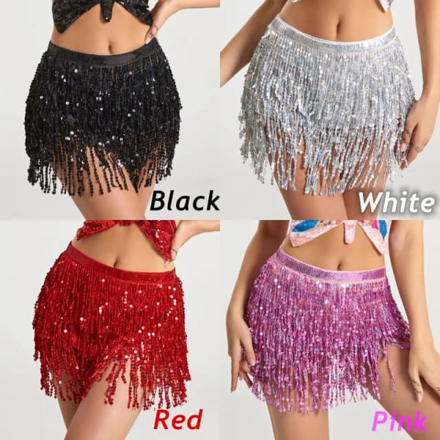 Sexy danse latine Hula paillettes taille chaîne Mini jupe robe carnaval fête scène Performance brillant gland danse du ventre hanche écharpe