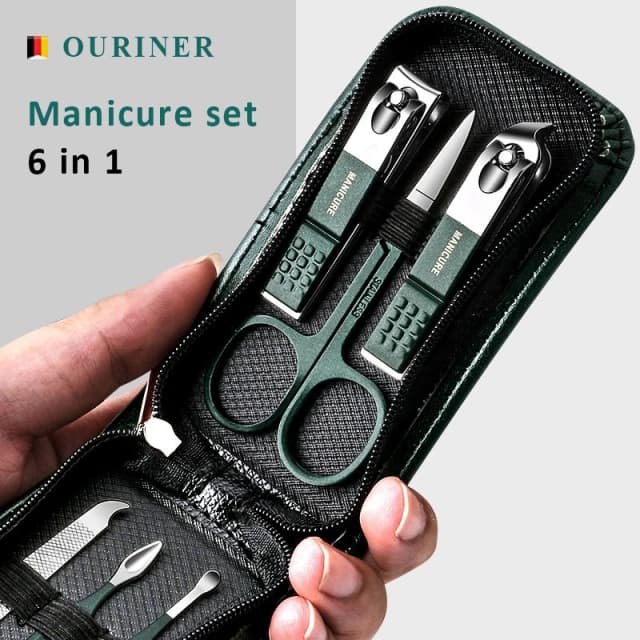 Allemagne 6 pièces ensembles de manucure de luxe portables Kits de pédicure ensemble de coupe-ongles noir brillant outils de soins personnels ciseaux à sourcils