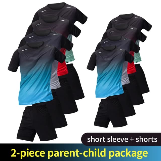 Combinaison de sport 2 pièces pour adolescents et adultes, Parent-enfant, séchage rapide, manches courtes, chemise décontractée à col rond, pantalon à taille élastique