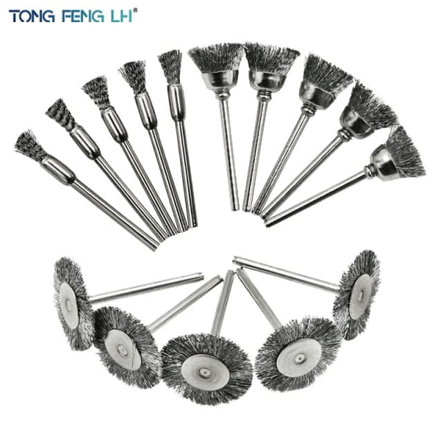Jeu de brosses à roue métallique, perceuse, polissage, outils Dremel, tige de 3mm pour meuleuse électrique, outil abrasif électrique rotatif