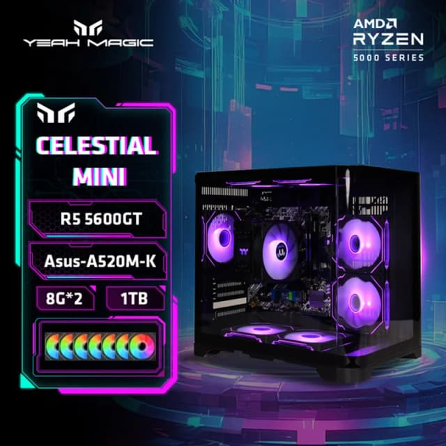 YEAH MAGIC-Bureau de jeu AMD Ryzen 5 5500 ghts, 3.9GHz, 16 Go, 8 Go x 2, DDR4, 3200, 1T, NVcloser, SSD, ARGB 7, GérP1, 11, Home Gamer Desktop, WIFI6