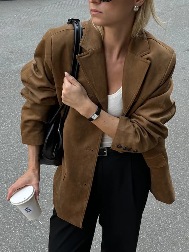 Vestes Vintage en daim amples pour femmes, mode dames, surdimensionnées, marron, tenue en Faux cuir pour femmes, vêtements chics de rue mignons, 2024