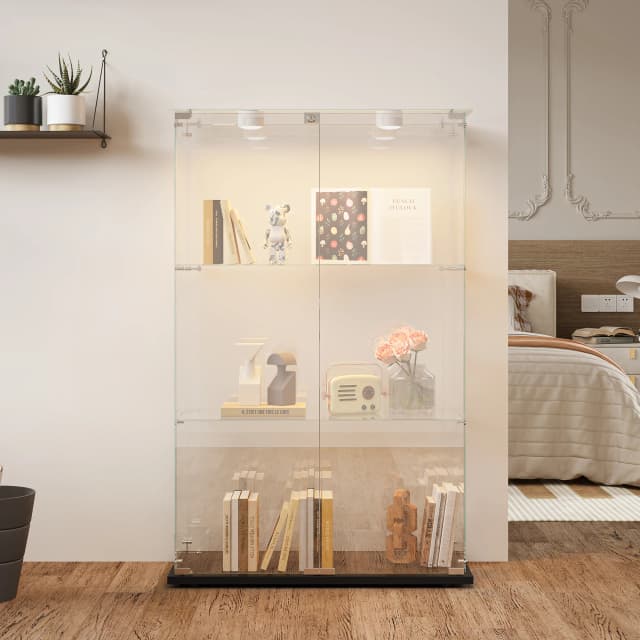 Vitrine en verre à une porte Rosahqnda avec 5 étagères, armoires noires pour le salon, la chambre, le bureau, l'exposition de collections