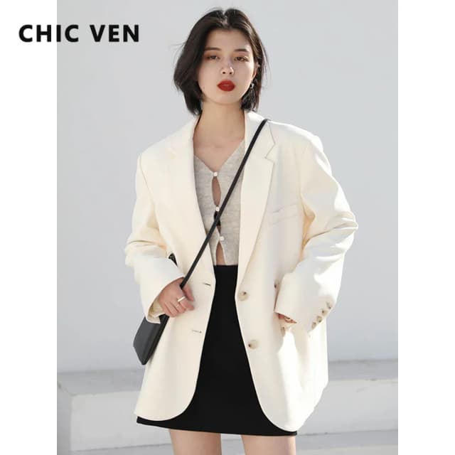 CHIC VEN-Blazer Décontracté à Manches sulfpour Femme, Vêtement de Bureau Élégant, Mode Coréenne, Couleur Unie, Printemps Automne 2023