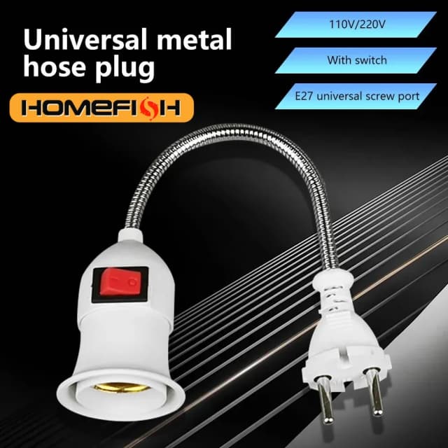 Support de lampe à tuyau rotatif en acier inoxydable à Insertion directe E27, grand support de lampe à vis, Type tuyau universel avec interrupteur