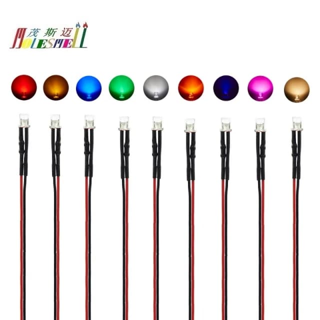 Lampe Led à dessus plat, 1000 pièces, 3mm 9V 12V, clair, pré-câblé, rouge, jaune, bleu, vert, blanc, Orange, violet, rose, blanc chaud