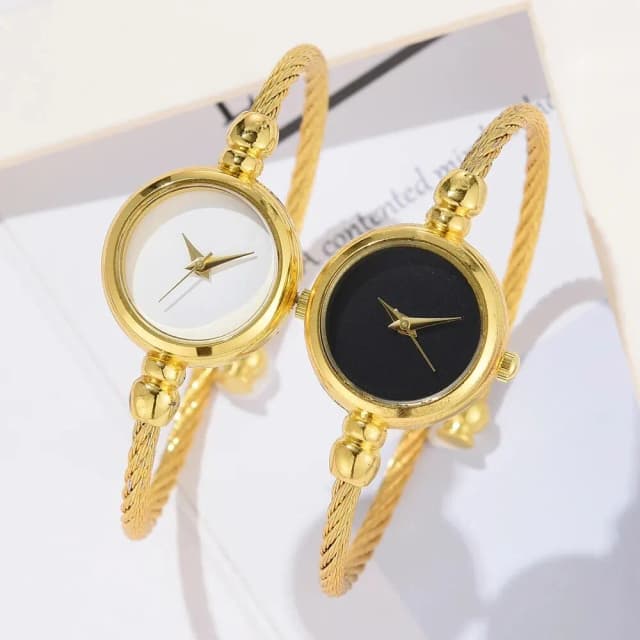 Montre-bracelet de luxe pour femmes, 2 pièces, bracelet fin en or, pour dames, à la mode