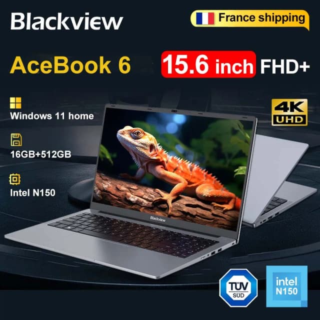 Blackview AceBook 6 Ordinateur Portable 16Go DDR4 512Go SSD Windows 11 Home Intel Twin Lake N150 Batterie 36Wh 15,6 Pouces