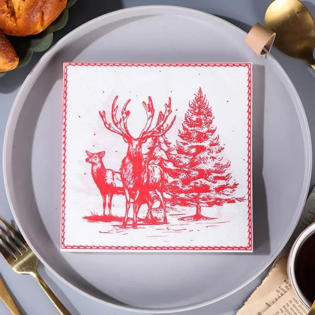 10/20 pièces 33cm 2 plis rouge arbre de noël noël bonhomme de neige croquis mouchoirs décoration de fête coloré imprimé napperons en papier