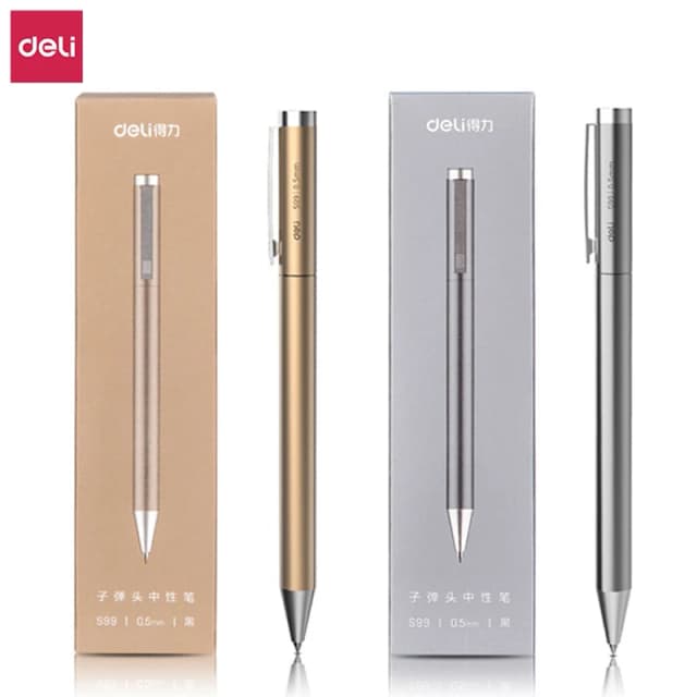 Stylo signe en métal Deli, stylos à encre gel, couleur argent doré, stylo d'écriture métallique, fournitures de bureau, 0.5mm