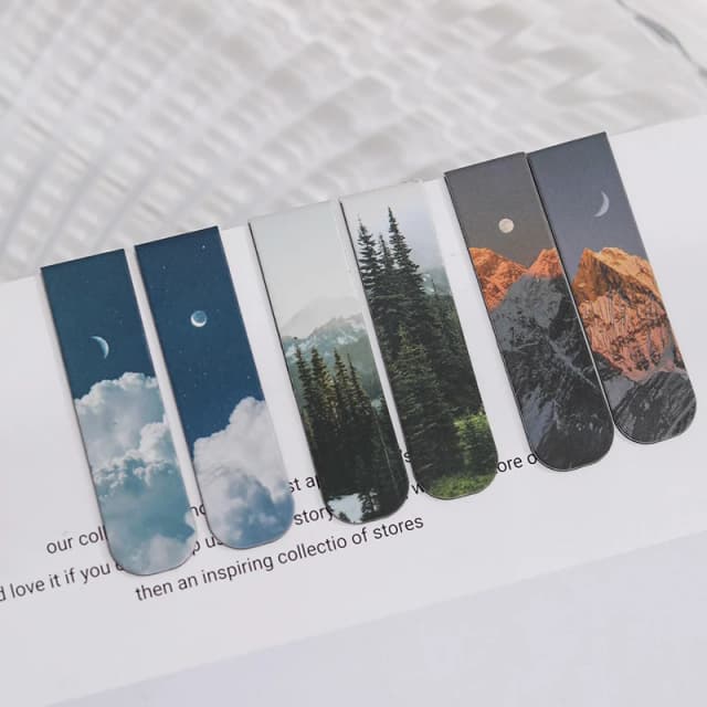 JIANQI 2 pièces/paquet signet magnétique beau paysage nuages simple motif littéraire signet outil de lecture fournitures de bureau scolaire