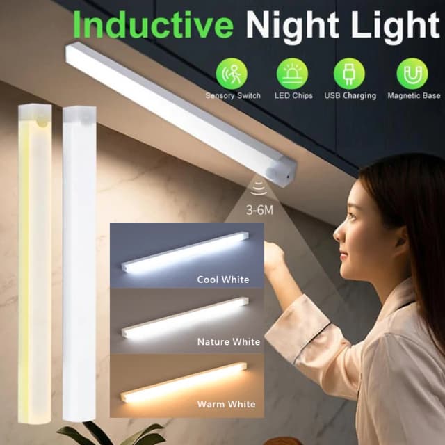 Lampe LED à détecteur de mouvement rechargeable par USB Type C, lumière de nuit à induction portable pour cuisine, chevet, armoire, couloir