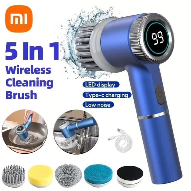 Xiaomi – brosse de nettoyage électrique multifonctionnelle, cuisine, salle de bains, toilettes, brosse de nettoyage puissante Portable, 5 têtes de brosse, affichage LED