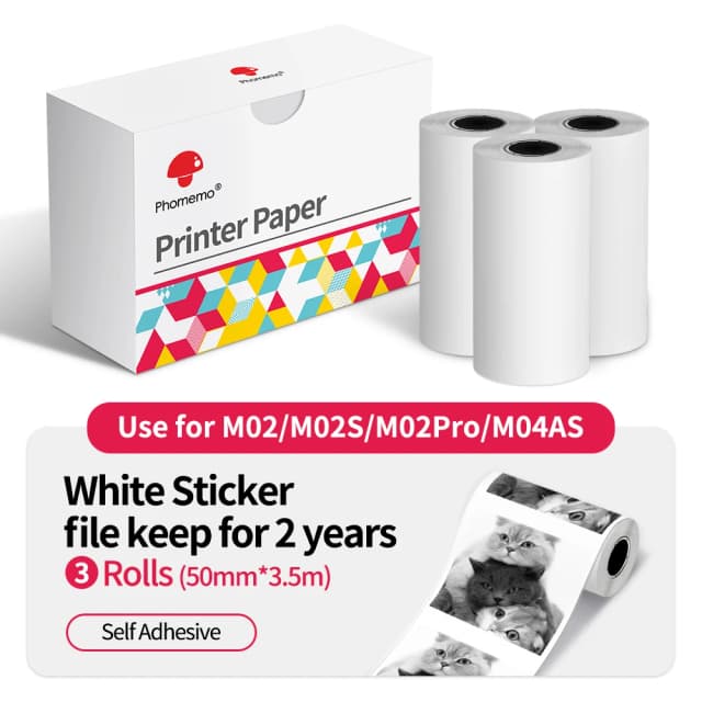 Papier thermique autocollant Phomemo Original 3 rouleaux adapté à M02 M02S M02 Pro imprimante thermique Mini autocollant Photo thermique