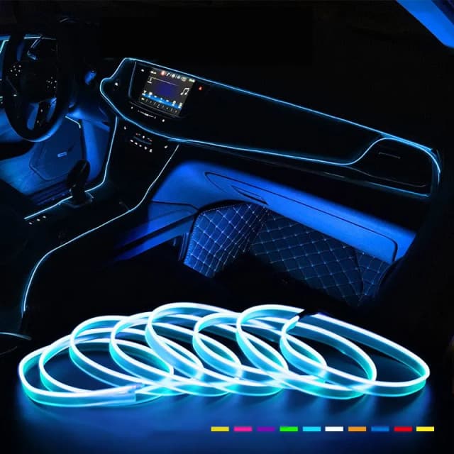 Lumière LED d'intérieur de voiture, câblage EL, bande au néon pour auto, bricolage, lumière ambiante flexible avec clé USB, lampe ambiante, 2m, 3m, 5m