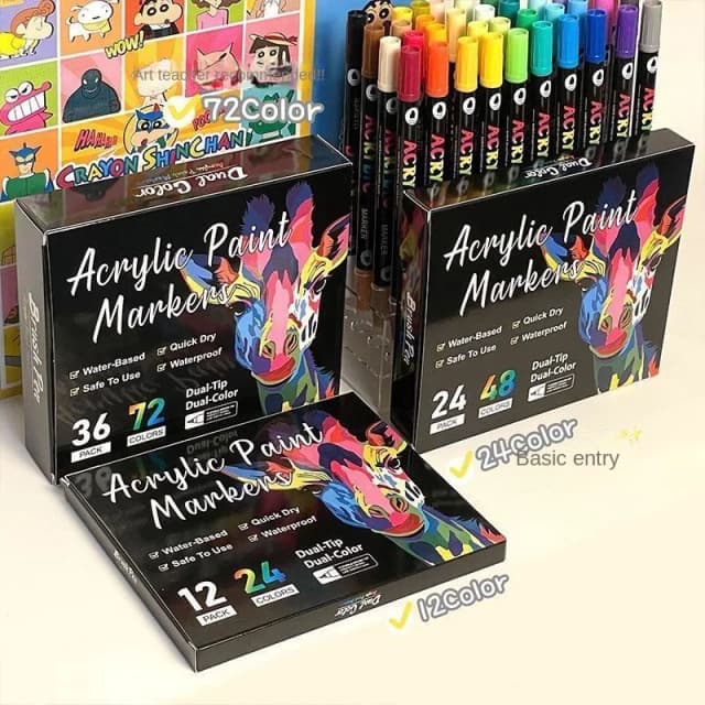 Marqueurs de peinture acrylique 48 couleurs à usage artistique professionnel, stylos à pointe fine et pinceau à double pointe, adaptés à la pierre, au bois et à la calligraphie
