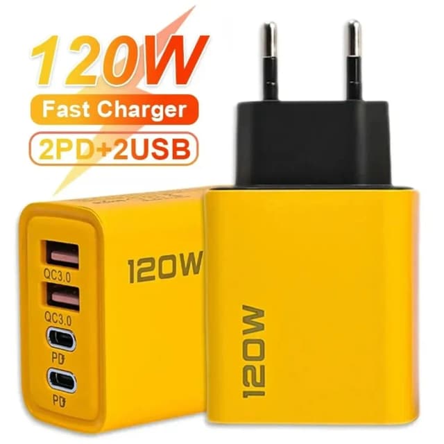 Chargeur de voyage QC3.0 USB Type C, 4 ports, charge rapide, adaptateur mural, total 120W, PD, iPhone 15, Samsung, Xiaomi