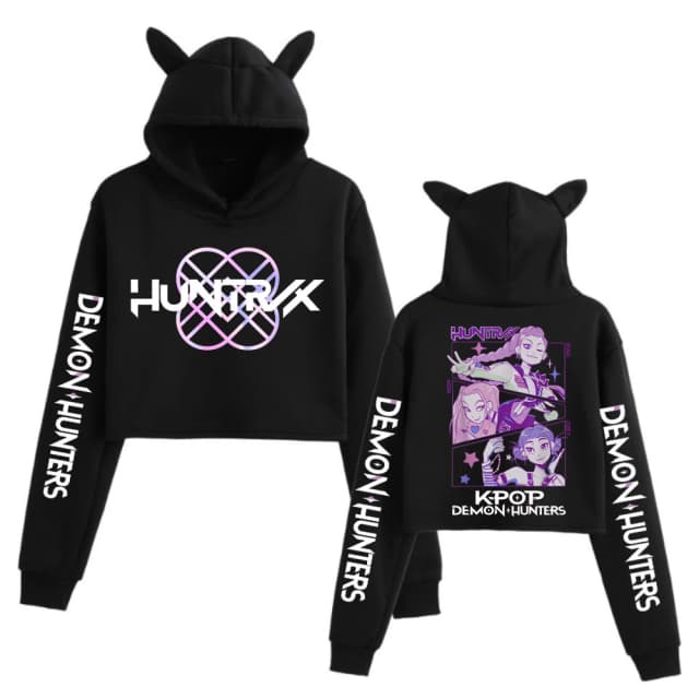 Kpop Demon Hunters Crop Tops oreilles de chat sweat à manches longues filles mode sweat à capuche