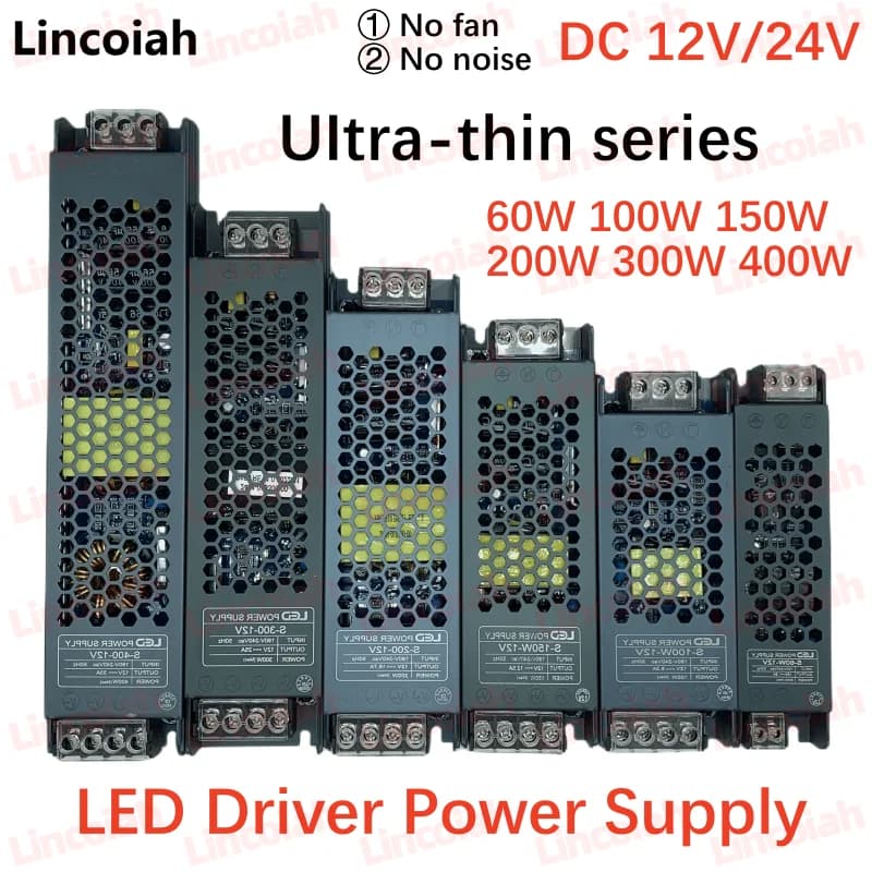 Alimentation LED DC 12V 24V AC190-240V, transformateurs d'éclairage silencieux 60W 100W 200W 300W 400W, pilote de lumière LED, adaptateur d'alimentation