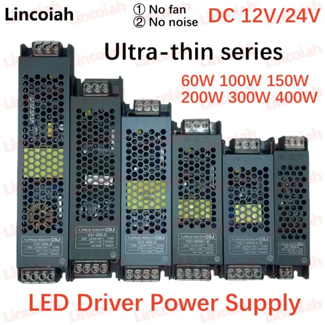 Alimentation LED DC 12V 24V AC190-240V, transformateurs d'éclairage silencieux 60W 100W 200W 300W 400W, pilote de lumière LED, adaptateur d'alimentation