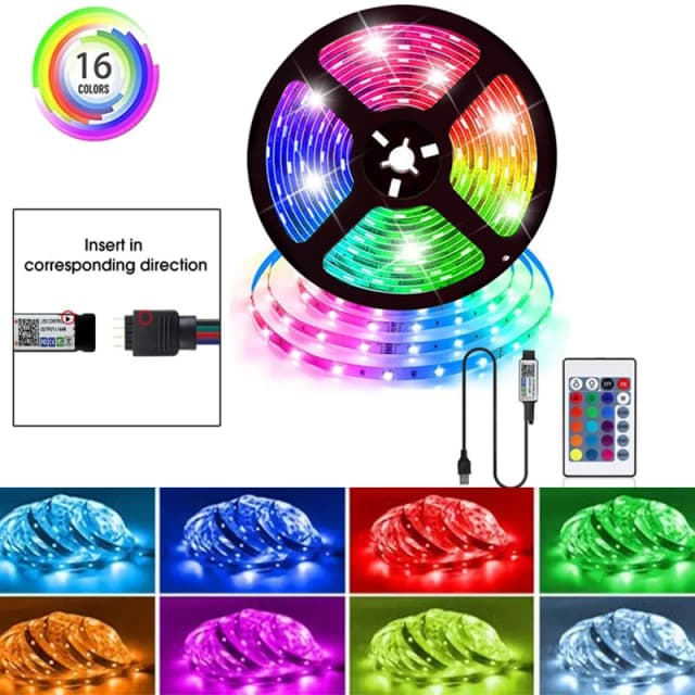 Bande lumineuse RGBLED avec application Bluetooth, télécommande, 5VUSB, musique ss, fête atmosphérique, rétroéclairage TV, Noël, 1m